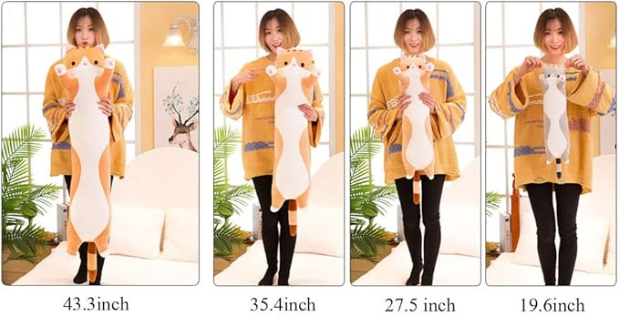 Plush Cat Plush Long Throw Pillow Lifelike Animal Neck Pillow Plush Pillow ,43inch
