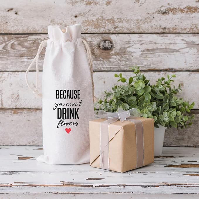 Andaz Press Mothers Day Wine Bag, Because You Can't Drink Flowers, Mothers Day Wine Bottle Cover, Mother's Day Gifts, Canvas Wine Gift Bag Champagne Bottle Bag Wine Bags For Wine Bottles Gifts 1-Pack