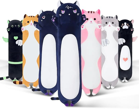 Long Cat Plush Body Pillow, Soft Cat Plush Toy Pillows for Kids, Stuffed Animals Cat Plushies Gifts for Girls Girlfriend(DevilCAT with Claws, 43.3in/110cm)