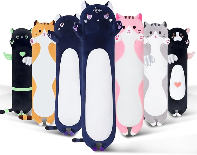 Long Cat Plush Body Pillow, Soft Plush Toy Pillow for Kids, Stuffed Animal Cat Plushie Gift for Girls, Girlfriend (DevilCAT with Claws, 27.6in/70cm)