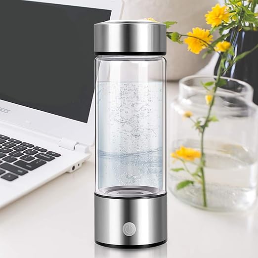 Hydrogen Water Bottle, Portable Hydrogen-Rich Water Maker Hydrogen Water Machine USB Rechargeable Hydrogen Water Glass 450ml(Silver)