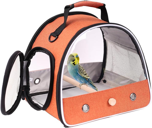 Small Bird Travel Carrier, Portable Bird Travel Outside Cage for Parakeet, Parrot, Budgie, Guinea Pig, Bearded Dragon Reptile Carrier for Hiking Vet Visit Bicycle Ride (Orange)