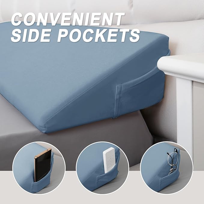 WdFour Bed Wedge Pillow, Close Off Headboard, Wall and Mattress Gap. Incline, Slanted Sweat-Proof Pillow for Neck and Back Pain Relief Anti-snoring for Comfortable Sleeping.(Smoky Blue,60Wx10Dx6H)