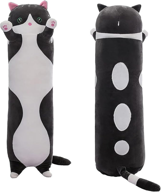 Cute Long Plush Cat Pillow,Soft Plushie Stuffed Animal Toy,Gift for Kids Girlfriend (Black, 35.4inch/90cm)