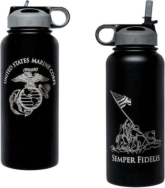 32oz USMC Stainless Steel Water Bottle with Engraved EGA Logo - Marine Corps Pride on the Go - USMC Gift | Disabled USMC Vet Owned SMALL Business