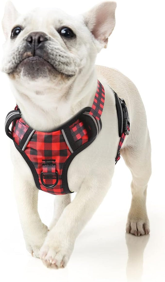 HEELE Dog Harness Dog Harness Small Dog No Pull Harness with Soft Handle Reflective Harness Adjustable, Checkered-Red, S