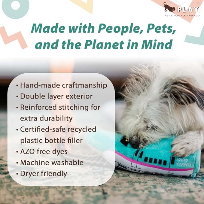 P.L.A.Y. Cute Plush Dog Toys - Canine Commute, Travel Themed Durable Squeaker Chew Toy, Great for Puppies Dog Breeds - Machine Washable, Recycled Materials (Barking Bullet Train)