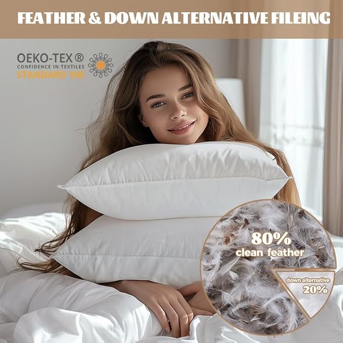 WOLKI Feather Down Alternative Pillows King Size Set of 2, 100% Soft Cotton Shell Bed Pillow, Hotel Sleeping Pillow for Back, Stomach or Side Sleepers 20x36