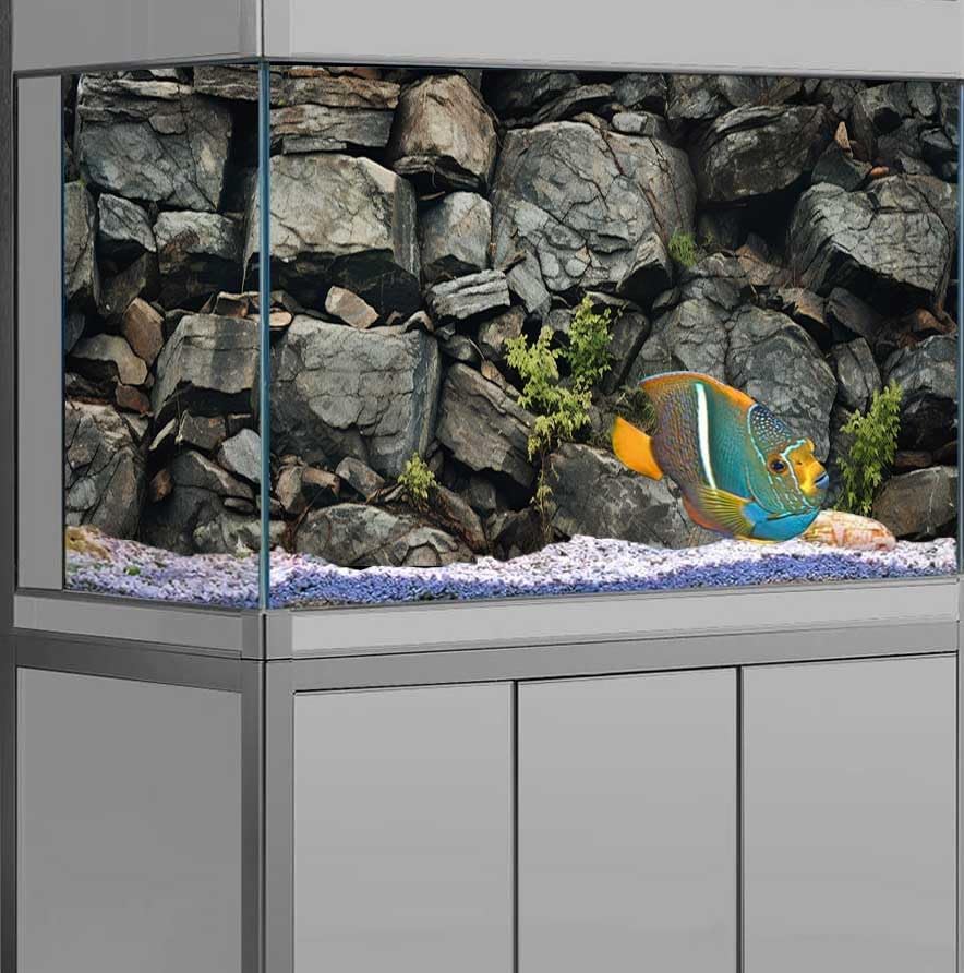 30X12IN Stone Aquarium Background, Rock Fish Tank Background, Natural Rocky Glass Terrarium Background with 8 EVA Double-Sided Tape