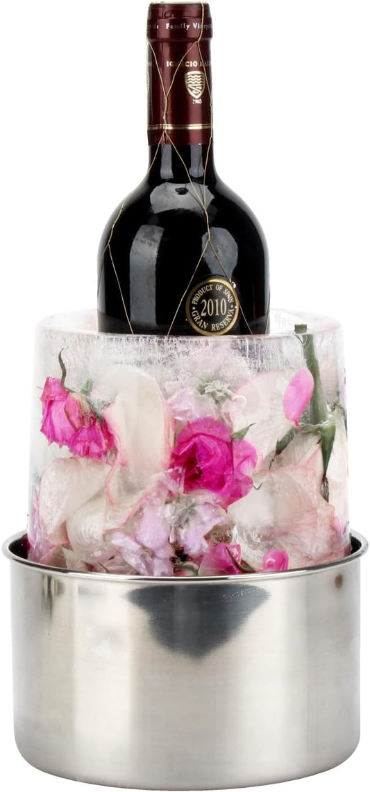 Ice Mold Wine Bottle Chiller Champagne Ice Bucket Mold, DIY Ice Mold with Flowers Fruits Theme Decors for Wine Champagne Cocktails, Wine Bucket Chiller for Parties Bar Wedding Festival Holiday