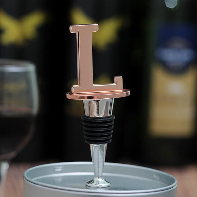 Miicol Wine Bottle Stopper, Prosecco Stopper, Rose Gold Wine Stopper, Personalised Champagne Stopper, Initial Wine Stopper, Funny Prosecco Gift, Wine Lovers Gift, Kitchen Decor, Letter L