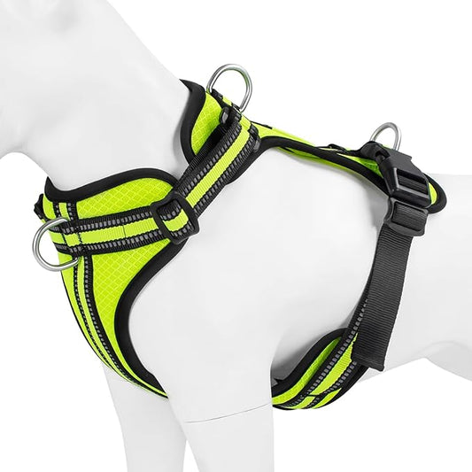Wisedog Ajustable Mesh Breathable Dog Harness - Reflective Webbing, Lightweight No Pull Harness with 3 Fast-Release Buckles for Dogs Walking, Running and Outdoor Adventures, Yellow L