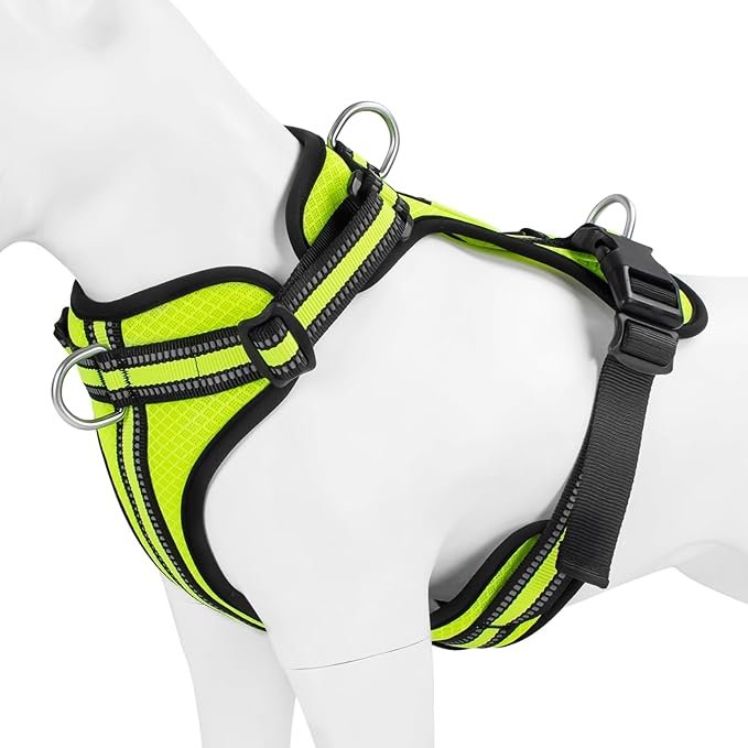 Wisedog Ajustable Mesh Breathable Dog Harness - Reflective Webbing, Lightweight No Pull Harness with 3 Fast-Release Buckles for Dogs Walking, Running and Outdoor Adventures, Yellow M