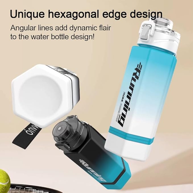 27 oz Hexagon Water Bottle, Wide Mouth Leak Proof Water bottles BPA-free Plastic Water Bottles Hexagonal Shape Water Bottle Reusable Water Bottle With Handle for Travel Fitness(Black&Blue)