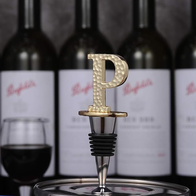 Miicol Wine Bottle Stopper, Prosecco Stopper, Gold Wine Stopper, Personalised Champagne Stopper, Initial Wine Stopper, Funny Prosecco Gift, Wine Lovers Gift, Kitchen Decor, Letter P