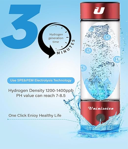 Hydrogen Water Bottle 2024, Hydrogen Water Generator with SPE PEM Technology Water Ion, Hydrogen Dispenser Improves Water Drinking in 3 Minutes with Self-Cleaning,Colorful LED,USB-C Charging(Blue)