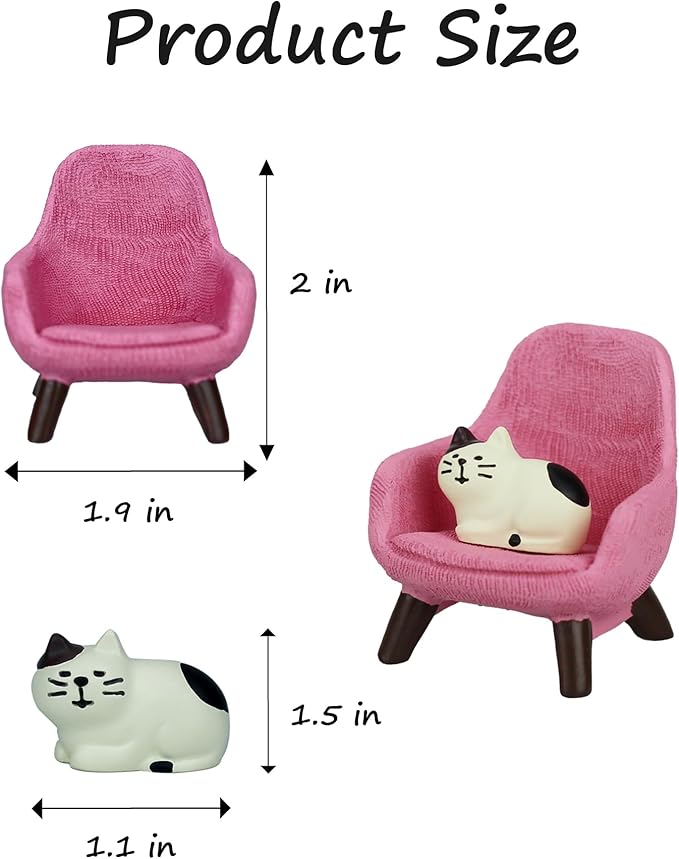 Cute Mini Cat Figurine with Small Sofa Resin Cat Figure for Office Home Decor - Cute Cat Gift for Cat Lovers (Pink Sofa)