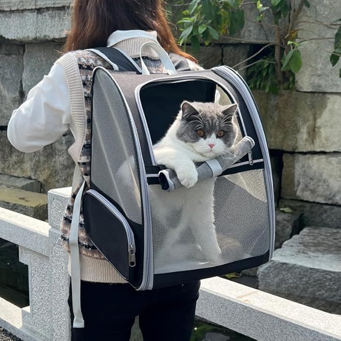 Cat Carrier Backpack, Dog Backpack, Ventilate Pet Cats Puppy Dogs Birds Bunny Backpack for Travel Indoor Outdoor Use(Grey)