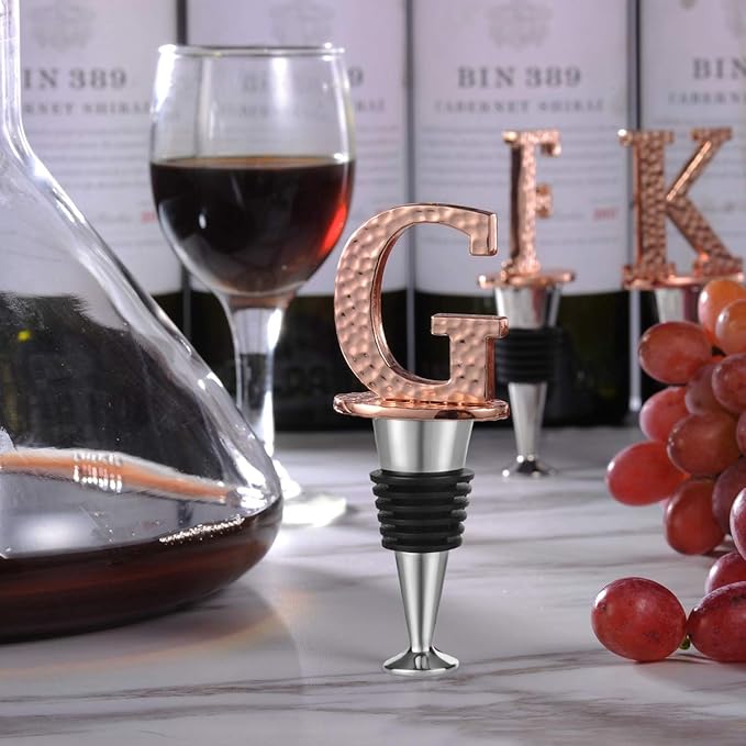Miicol Wine Stopper, Prosecco Stopper, Wine Bottle Stopper, Personalised Champagne Stopper, Rose Gold Wine Accessories, Wine Lovers Gift, Monogram Gift, Letter G