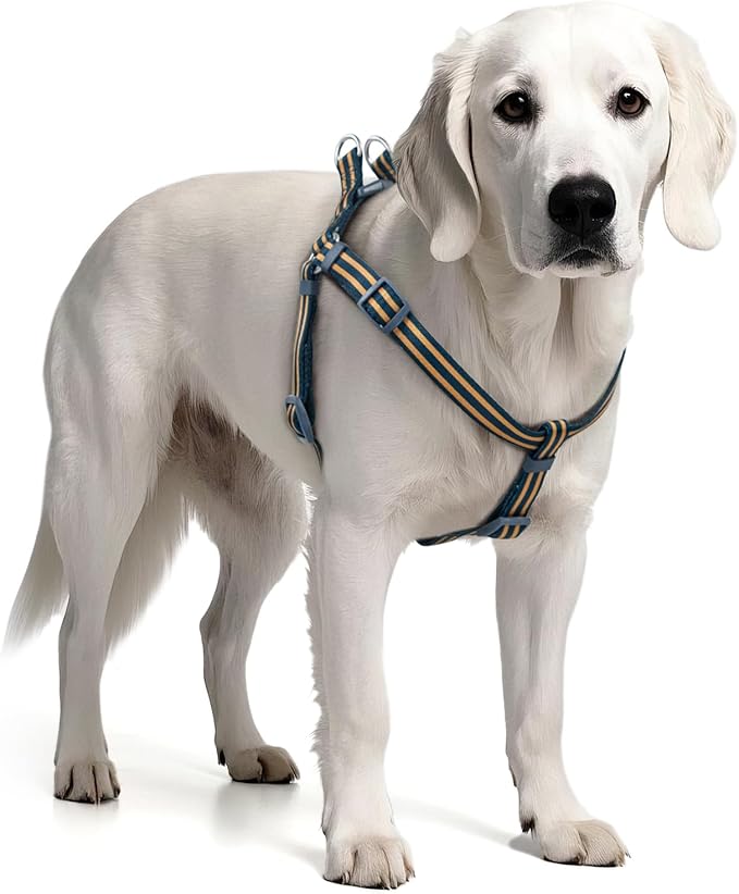 Stripe Step in Dog Harness for Small Dogs, Freedom Nylon Dog Halter Vests, Lightweight and Escape Proof Puppy Harness, Quick Fits for Small Medium and Large Dogs, Blue M