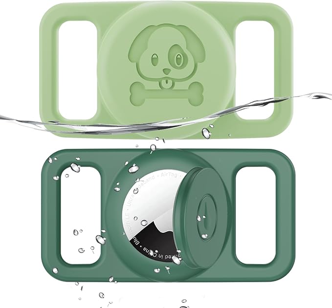2 Pack Waterproof AirTag Dog Collar Holder Compatible with Apple AirTag, Silicone Hidden Loop Holder for Airtag Tracker, Anti-Lost Dog Collar Air Tag Accessories(Light,Dark Green)