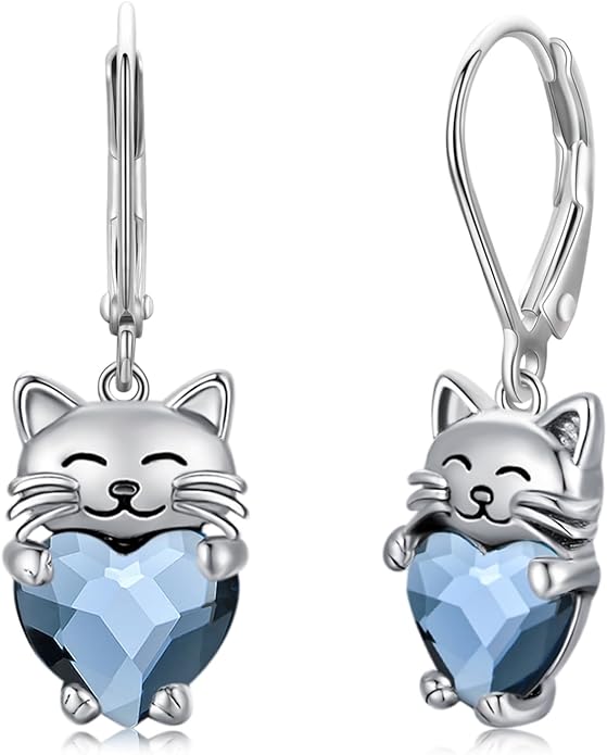 925 Sterling Silver Cat Earrings Cute Animal Kitten Stud Earrings cat Jewelry Gifts for Women Girls Hypoallergenic Earrings for Sensitive Ears