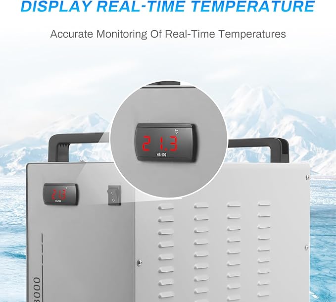 Industrial Water Chiller, CW-3000 Industrial Thermolysis Type Water Chiller, 6L Capacity 2.6gpm Water Cooling System for 40W-80W CO2 Laser Engraving & Cutting Machines, 50W / ℃