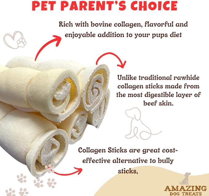 Amazing Dog Treats - Beef Cheek Rolls (6 Inch Regular - 8 Pcs) - No Hide - Safe Rawhide Alternative Dog Chew - Great for Power Chewers - Long Lasting Dog Chew - No Splinters - Retriever Rolls For Dogs