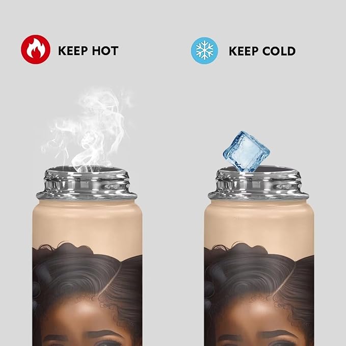 African Girl 18 oz Insulated Water Bottle with Handle Stainless Steel Sports Water Flask Cup Portable Handle Lid Hot and Cold Water Bottle Magic American Afro Travel Canteen Mug