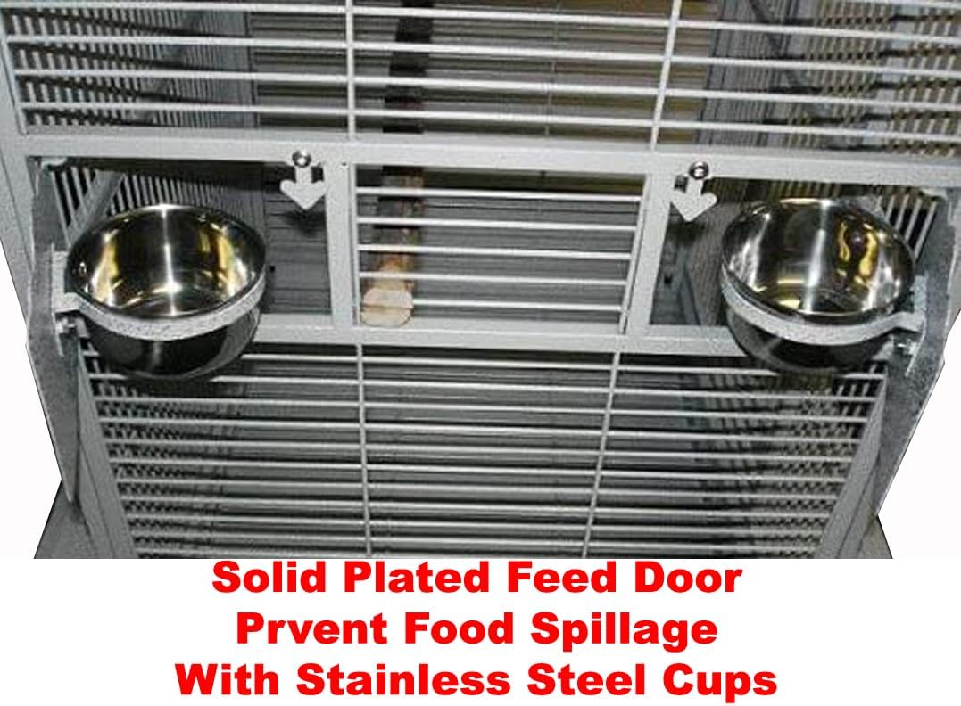 White Extra Large 28"x22"x65"H Double Ladders Open Play Top Wrought Iron Bird Parrot Parttot Finch Macaw Cockatoo Cage, Include Seed Guard and Toy Hook