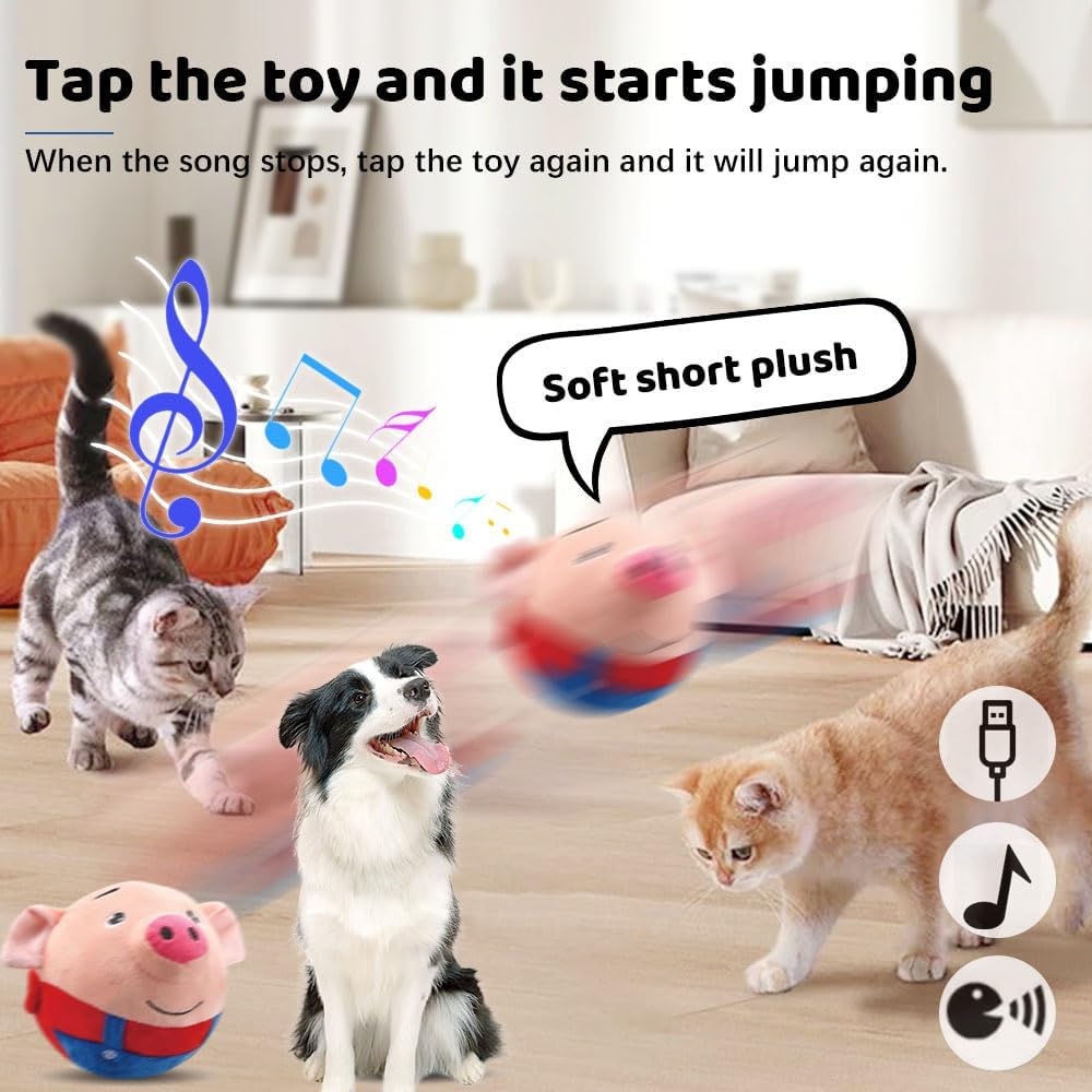 Upgrade Active Moving Pet Plush Toy, Squeaky Interactive Dog Ball for Boredom, Bouncing Plush Toy, Pig Sound Electronic Pet Toy (Lion)