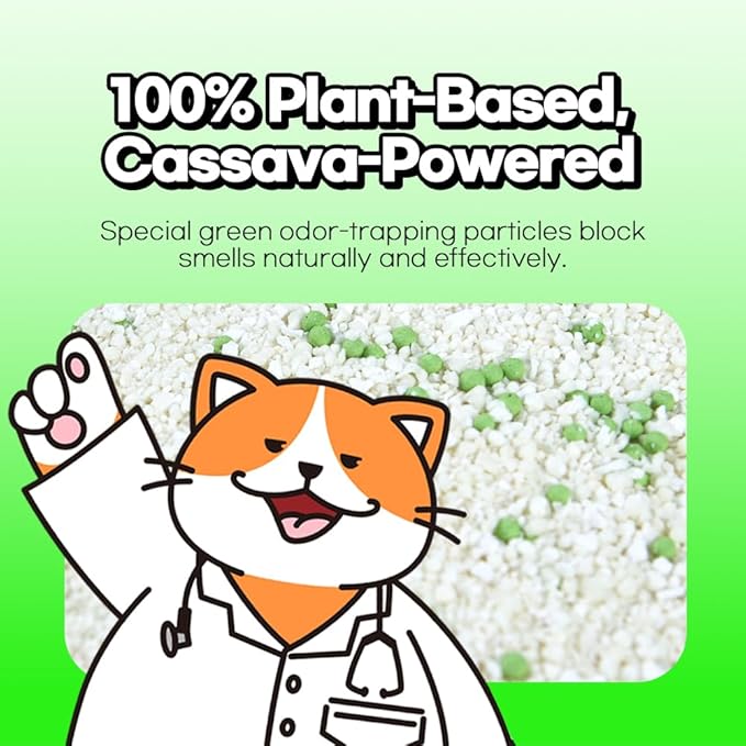 Cassava Cat Litter, Spherical, Non-Stick Super Clumping, No Odor,No Dust,No Mess,100% Natural Ingredient,Plant-Base,Loved by Cats,Safe, Mixable with Clay or Various Cat Litter (5.7lb x 2pack)