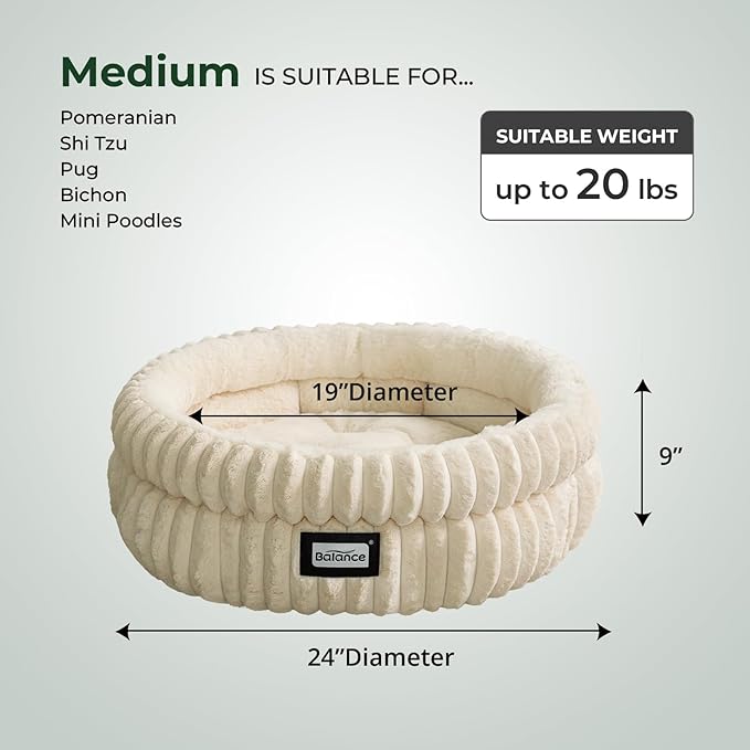 BALANCE Cat Bed Kitten Bed, Washable Round Cat Beds for Indoor Cats,Super Soft Plush Faux Fur Pet Bed for Puppy and Kitten with Anti-Slip Bottom