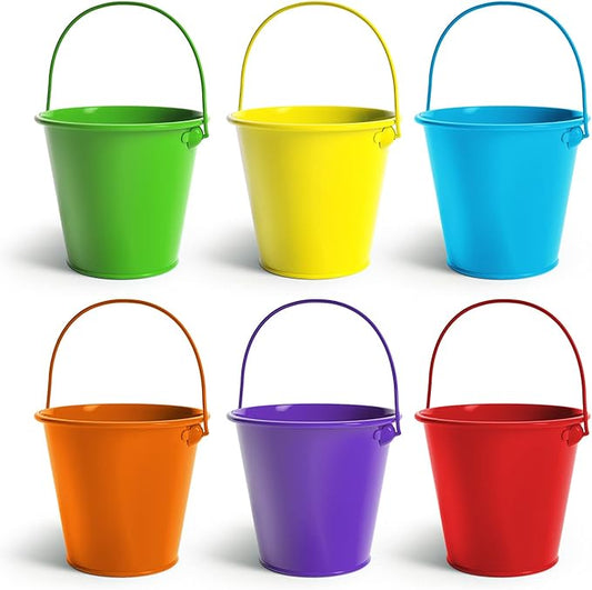 Metal Buckets with Handle 6 Pcs – Galvanized Bucket Leak Proof & Rust Resistant 48 fl oz Capacity - Best for Party Décor, Organizing & Decorating Classrooms Easter Bucket 6.3"
