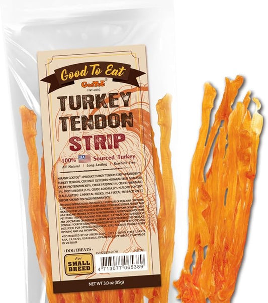 Gootoe Turkey Tendon Dog Treats, Strips 3oz, USA-Sourced Turkey Tendon, Natural Snack, Premium Puppy Chews, Hypoallergenic, Rawhide Free, Reseal Value Bags, Size for Small Dogs