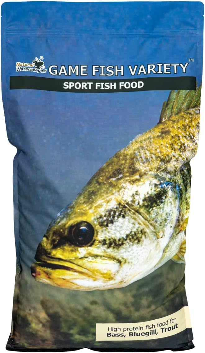 Natural Waterscapes Game Fish Food Variety | Pond and Lake Fish Food Pellets | 22 lb Bag | Feed to Bass, Bluegill, Trout, Catfish, tilapia | Floating Pellets