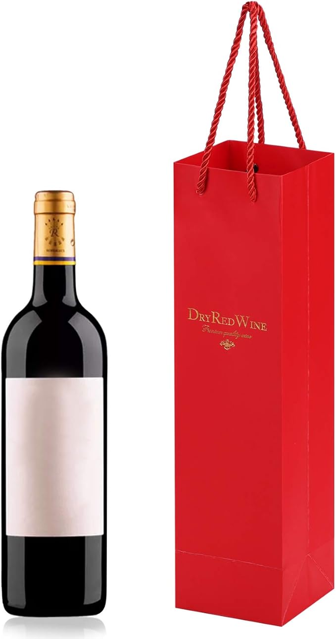 Ibluelover 10Pcs Wine Gift Bags Paper Champagne Carrier Bag Single Wine Bottle Storage Holder Tote Bag with Handle for Christmas Birthday Wedding Anniversary Celebration Party Favors