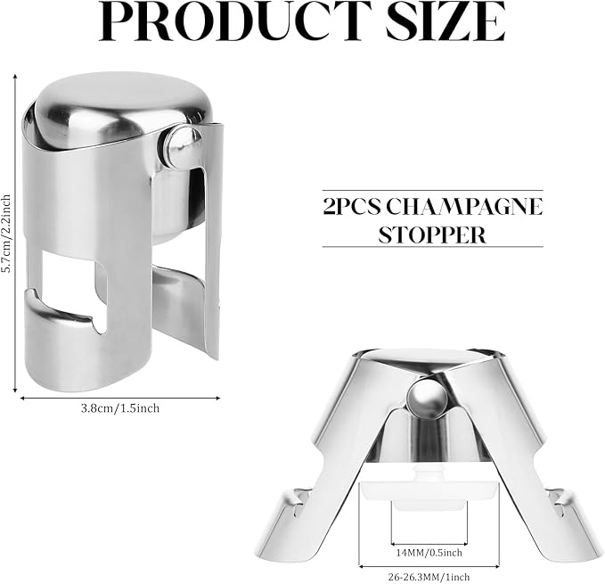 Molain 2Pack Champagne Stoppers, Stainless Steel Sparkling Wine Bottle Stopper with Pure Silicone Air Tight Seal Professional Wine Saver for Champagne, Prosecco and Cava