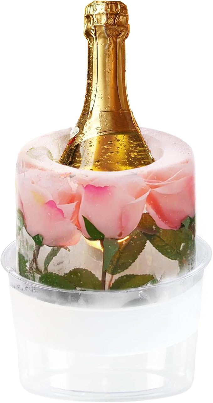 Silicone Ice Bucket Mold Wine Bottle Chiller, [EASY TO GET OUT] DIY Champagne Ice Mold with Flowers/Fruits/Theme Decors, Wine Ice Bucket for Parties/Wedding, For Wine Lovers/Hostess/Women