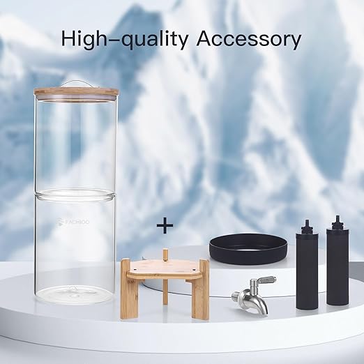 All Glass Water Purifier, Off Grid Home Emergency Water Filtration System - Gravity Fed Black Carbon Filter - 2.25 Gallon Water Filter- with 7 Inch Stand