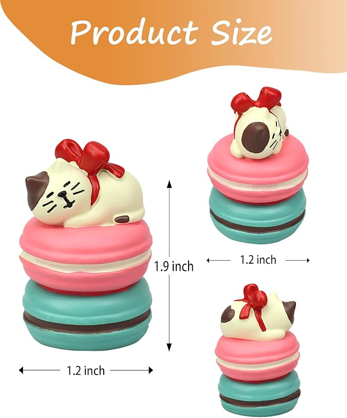 Cute Miniature Cat Figurine Resting on Macaron Resin Mini Cat Figures, Kitten Miniature Desk Accessories - Perfect Cute Cat Gift for Cat Lovers