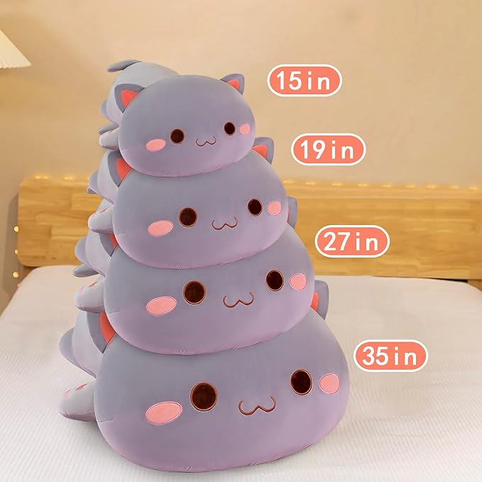 FUYU Cat Stuffed Animals, Soft Cat Plush Pillow Kawaii Kitten Stuffed Animal Toy Gifts for Kids Boys Girls Room Decor (Grey Round Eyes,27in/67cm)