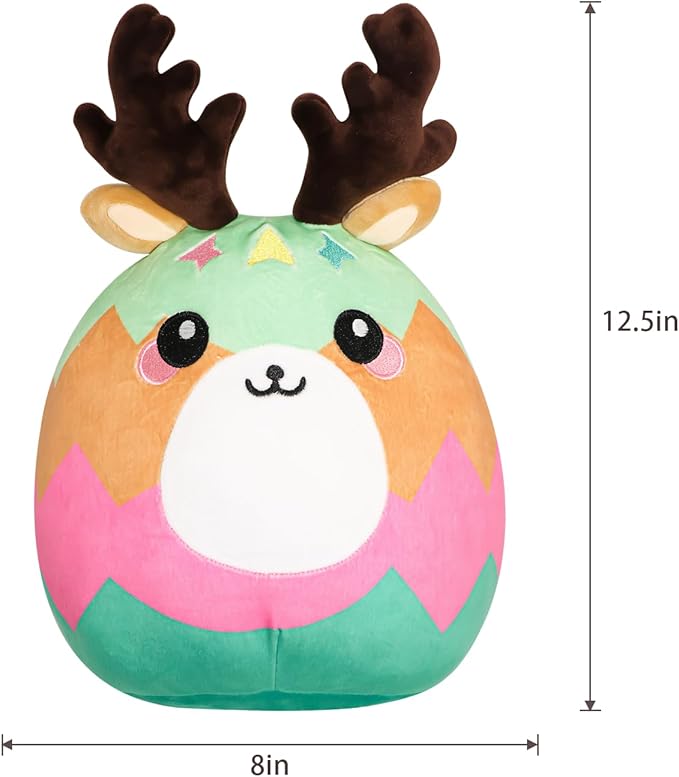 Christmas Reindeer Plush 12" Christmas Stuffed Animal Doll - Cute Soft Decompress Animals Plush Toys Great Gifts for Kids,Holiday Party Exchange or Soft Festive Fall Winter House Decor