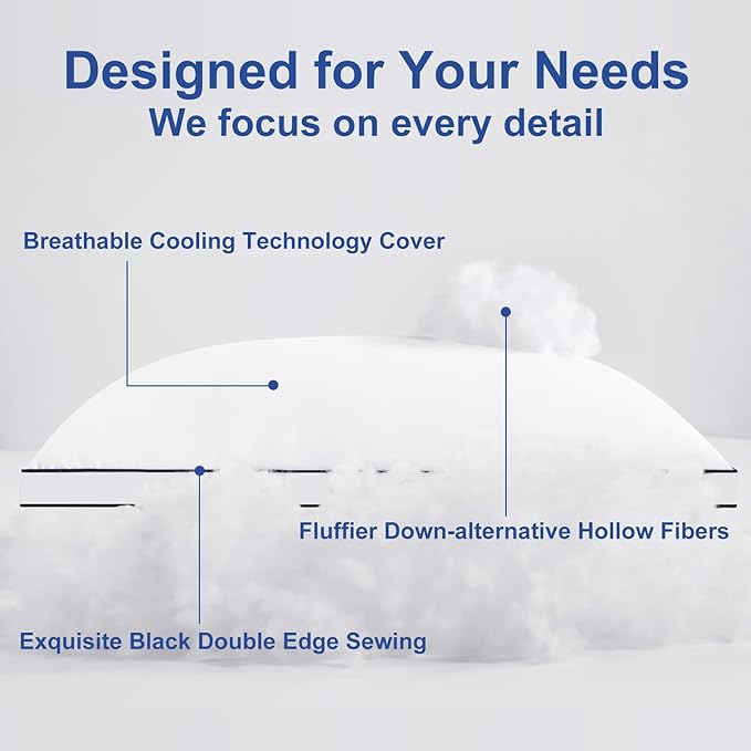 Premium Pillows Queen Size Set of 2, Fluffy and Supportive 7D Down Alternative Bed Pillows, Luxury Soft Hotel Quality Gusseted Pillow for Side Back Stomach Sleepers, Relief Neck Head and Shoulder Pain