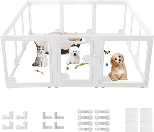 Acrylic Clear Dog Playpen Plastic Puppy Playpen Pet for Pig Indoor Transparent Foldable Fence Crate Kennel for Cat Rabbit Easy Assemble Preferable for Small Dogs (23.6“ Height, 12PCS)
