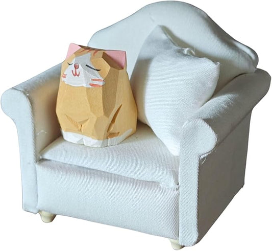 Miniature Wooden Cat Figurines with Sofa – Handcrafted Decorative Cats Set, 3 x 3.1 Inches, Home Décor for Desk, Bookshelf, and Living Spaces