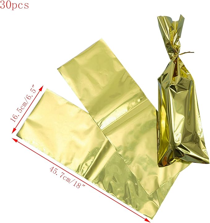 Mewutal 30 pcs Wine Packaging Bags Gold Wine Bottle Bags Shining Present Wrap Bags With White Ribbons for Wedding Holiday Party (18" x 6.5")