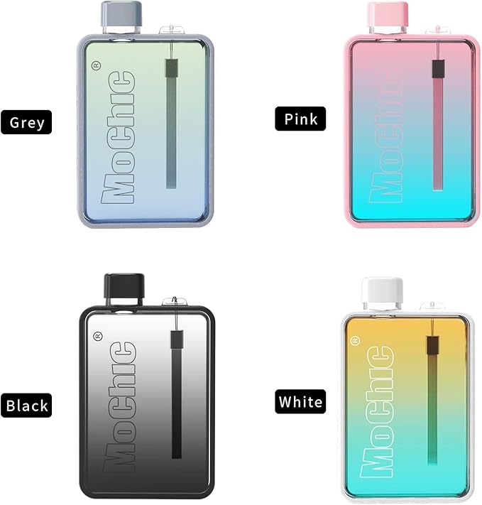 Mochic 13oz Portable Water Flask Flat Water Bottle for Purse Mug BPA Free A5 Slim Square Water Bottle Flask Leak Proof Plastic Flask Bottle for Travel (Gradient Black)