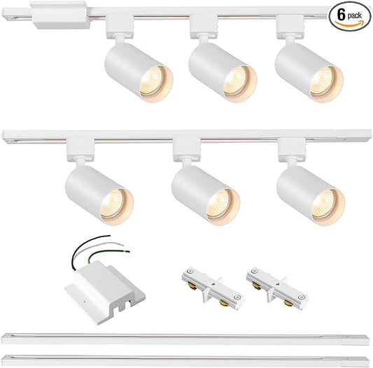 6-Light LED Track Lighting Kit with 6.6FT H Track Lighting Rails & Floating Canopy Connector, GU10 Track Light Kit, Modern Kitchen Track Lighting Fixtures Ceiling Spot Light, White (No Bulbs)