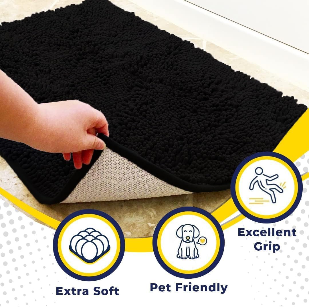 Muddy Mat® Original Dog Door Mat for Muddy Paws, Super Absorbent Microfiber, Non-Slip Washable Pet Rug, Quick Dry Chenille Entryway Carpet, Machine Washable Indoor Outdoor mat, Black 36"x120"